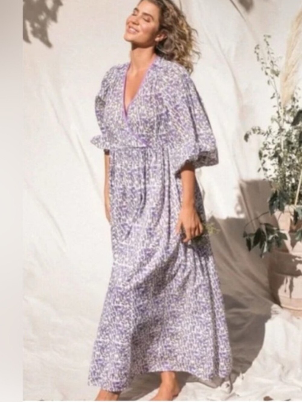 Daughters Of India Lavender Floral Midi Dress - M